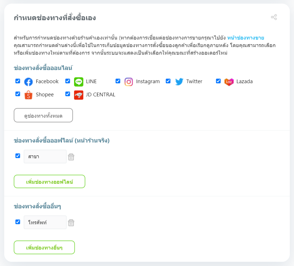 กำหนดช่องทางขาย