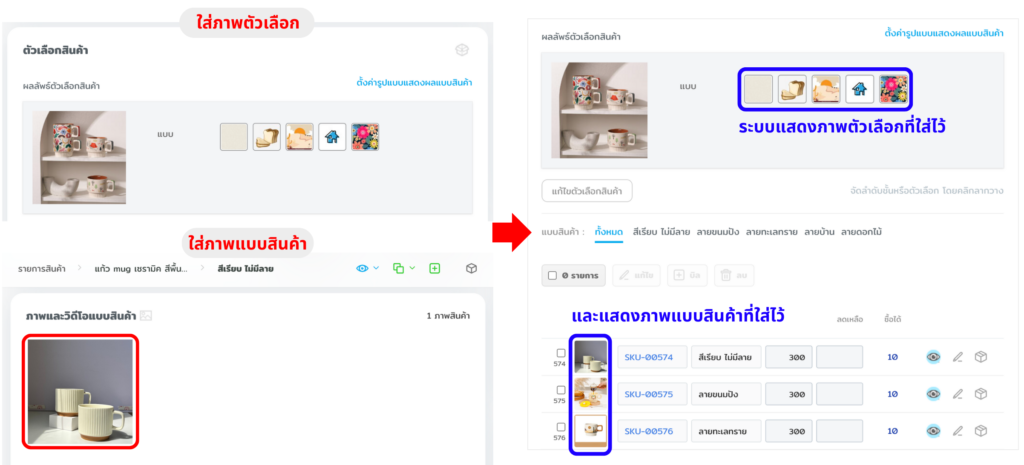 สินค้าที่มีตัวเลือกแบบ - กำหนดทั้งภาพตัวเลือก และแบบสินค้า